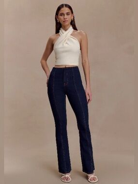 Meshki Clio Paneled Flare Jeans - Indigo Blue